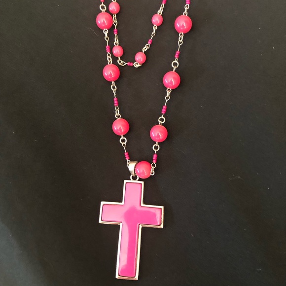 Beautiful Deep Pink Cross Necklace - Picture 2 of 8